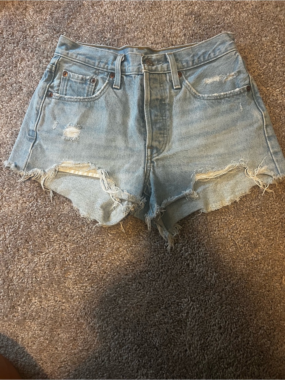 Levi's Light Blue Distressed High-Rise Denim Shorts